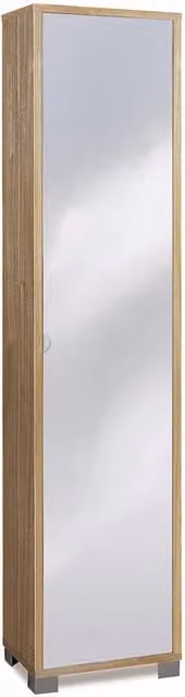 Mobile colonna portaoggetti SARMOG con anta specchiata e ripiani interni, colore Noce, L: 43 cm, P: 29 cm, H: 190 cm – 1