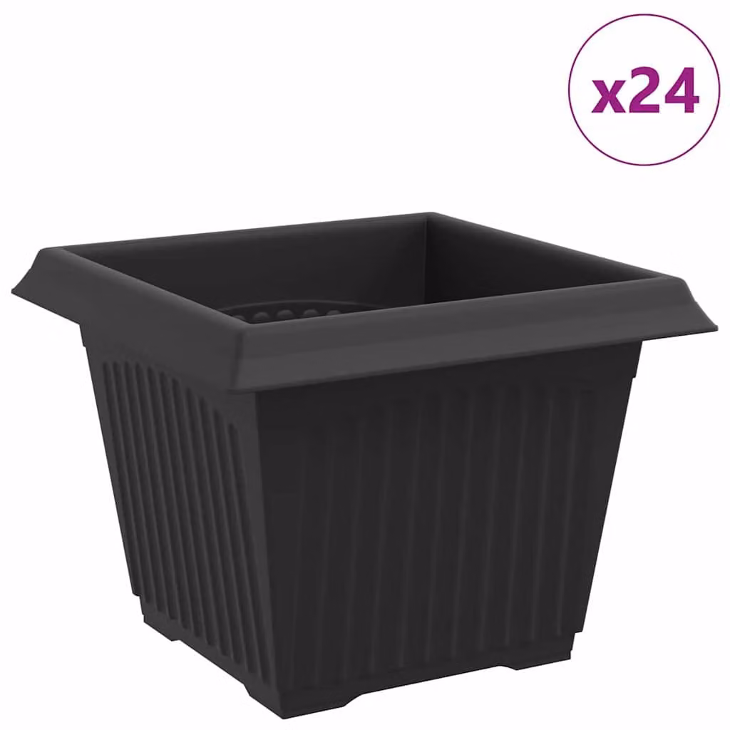 Vaso quadrato per fiori 24 pcs Nero 23 x 23 x 17,5 cm Plastica