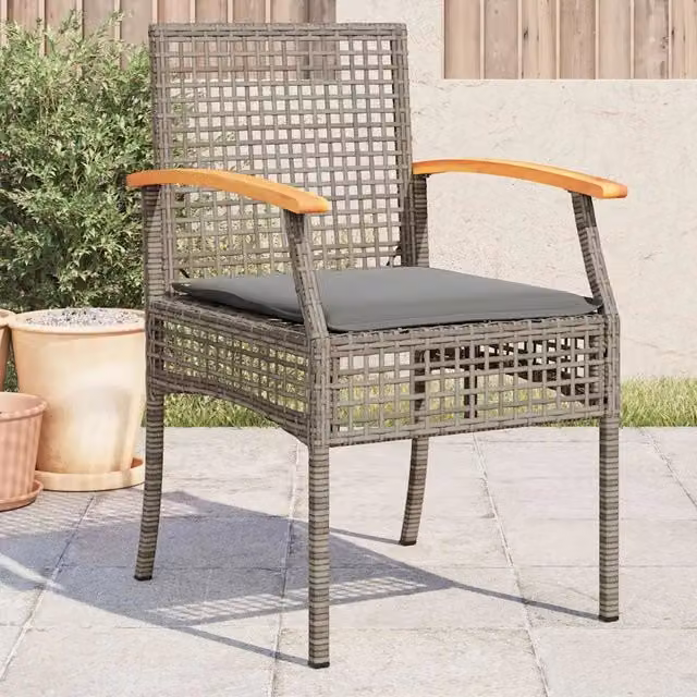 Sedie da Giardino con Cuscini 4pz Grigie in Polyrattan e Acacia 366252