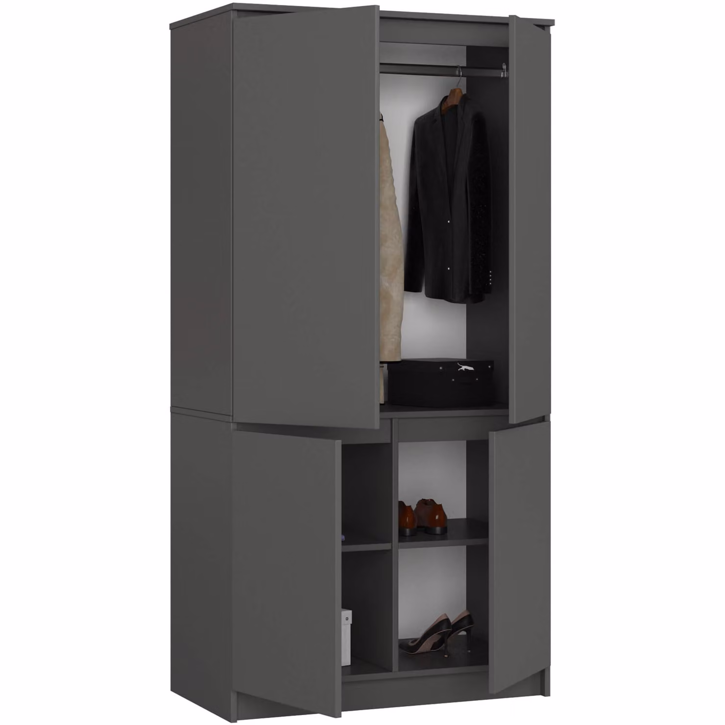 Armadio S90 da 90 cm, guardaroba a 4 ante, 4 scomparti, altezza 180 cm, profondità 51 cm, CLP