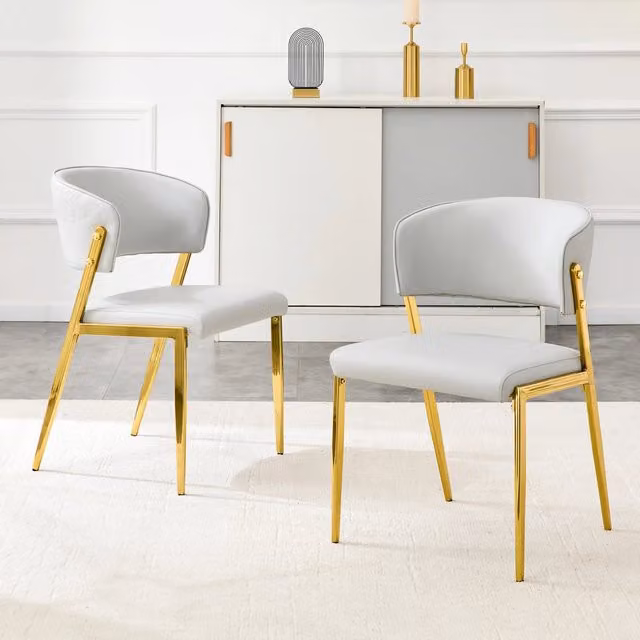 Set di 2 sedie da pranzo moderne REDOM in ecopelle grigia con struttura in metallo