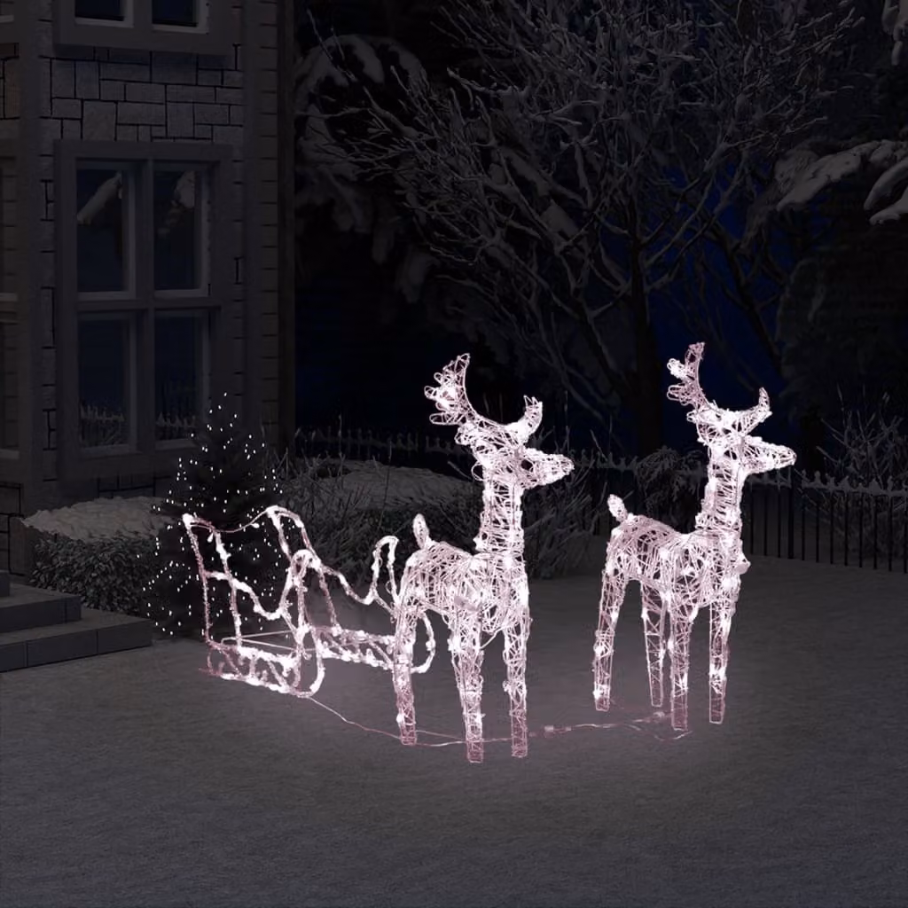 The Living Store Renna e slitta Decorazione natalizia 160 LED 130 cm acrilico