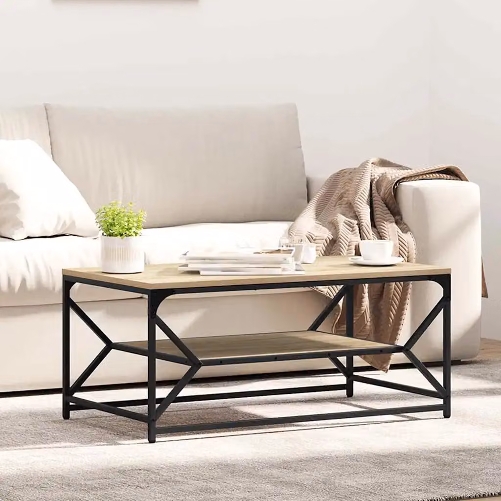 vidaXL Tavolino da salotto moderno in legno e metallo marrone L 90 cm x P 50 cm x H 40 cm