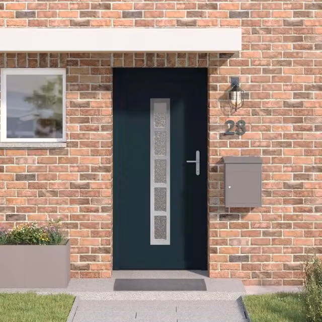 Porta Frontale Moderna vidaXL in PVC Antracite con Inserti in Vetro L: 98 cm, H: 208 cm