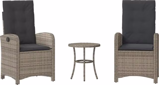 Set da Bistr¨° 3 pz | Set Salotto da Giardino con Cuscini Grigio in Polyrattan