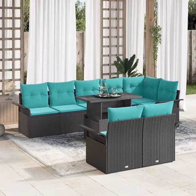 Set Divano da Giardino 9 pz 8-Numero di posti Nero 3357049
