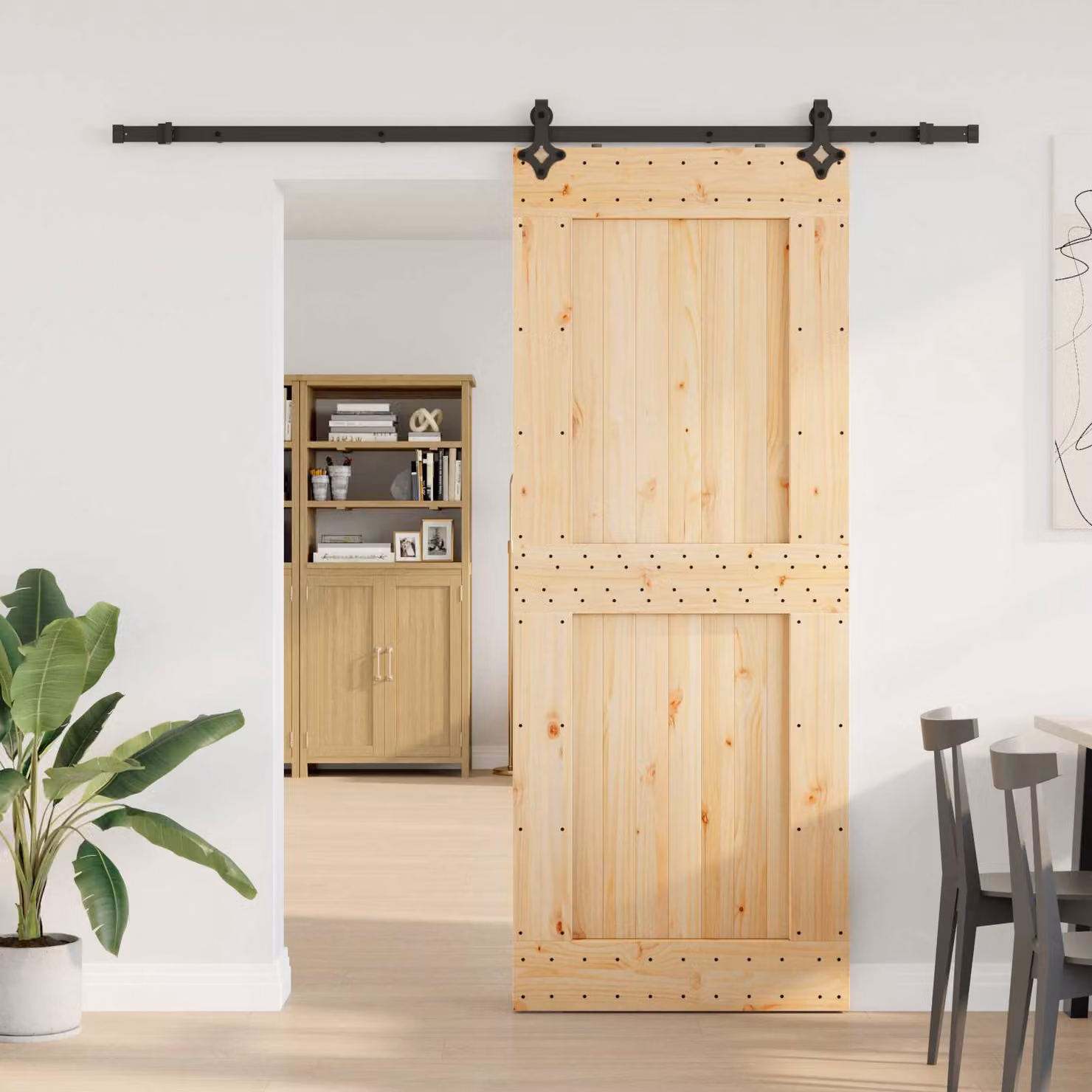 Porta scorrevole moderna vidaXL NARVIK in legno e acciaio, colore Naturale e Nero, L: 90 cm, H: 210 cm