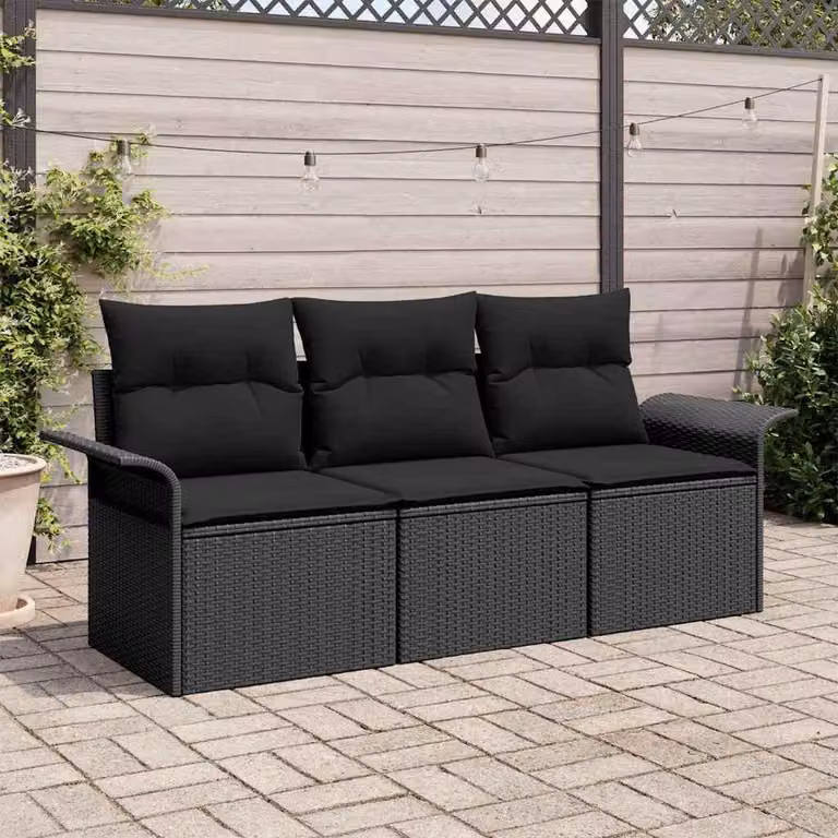 Maison Exclusive - Set Divano da Giardino con cuscino 3 pcs Nero Poly Rattan