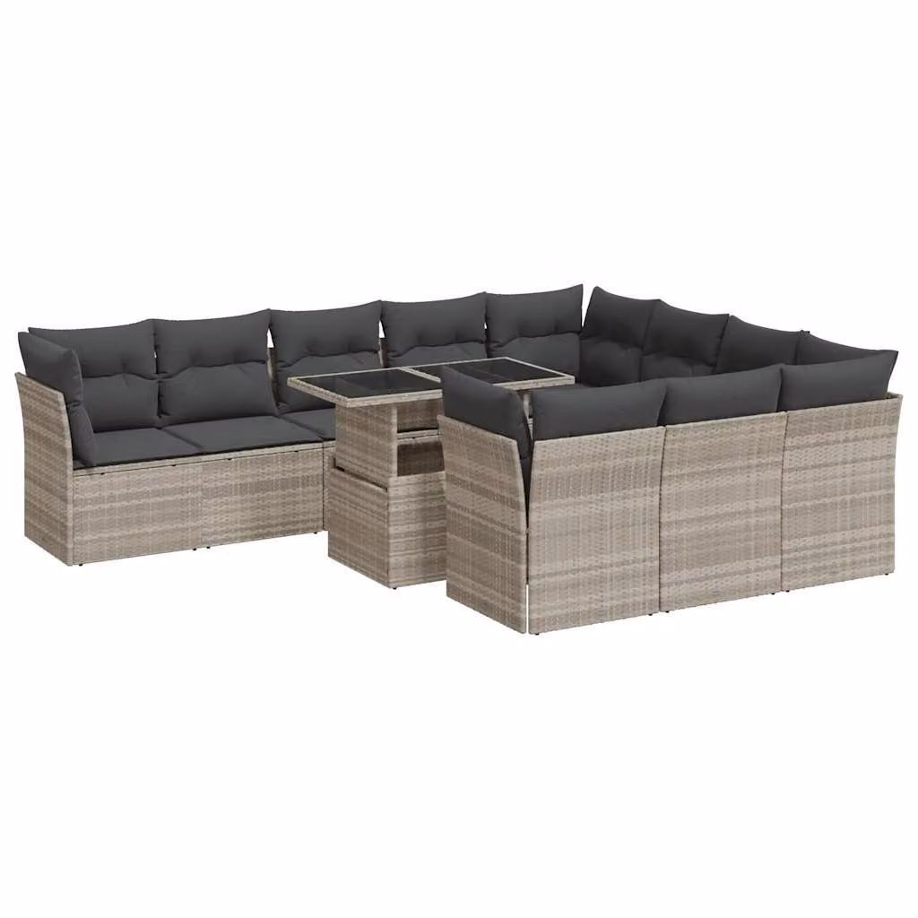 Set Divani da Giardino 11 pz con Cuscini in Polyrattan Grigio