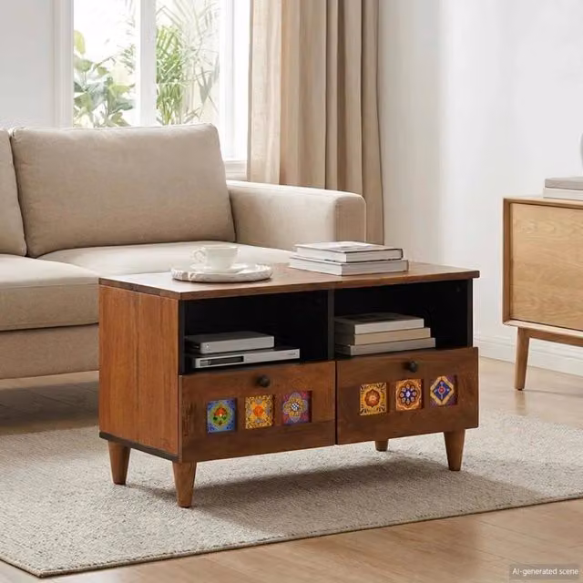 Tavolino da salotto rettangolare in legno di mango rustico marrone vidaXL L: 80 cm, P: 54 cm, H: 40 cm – 1