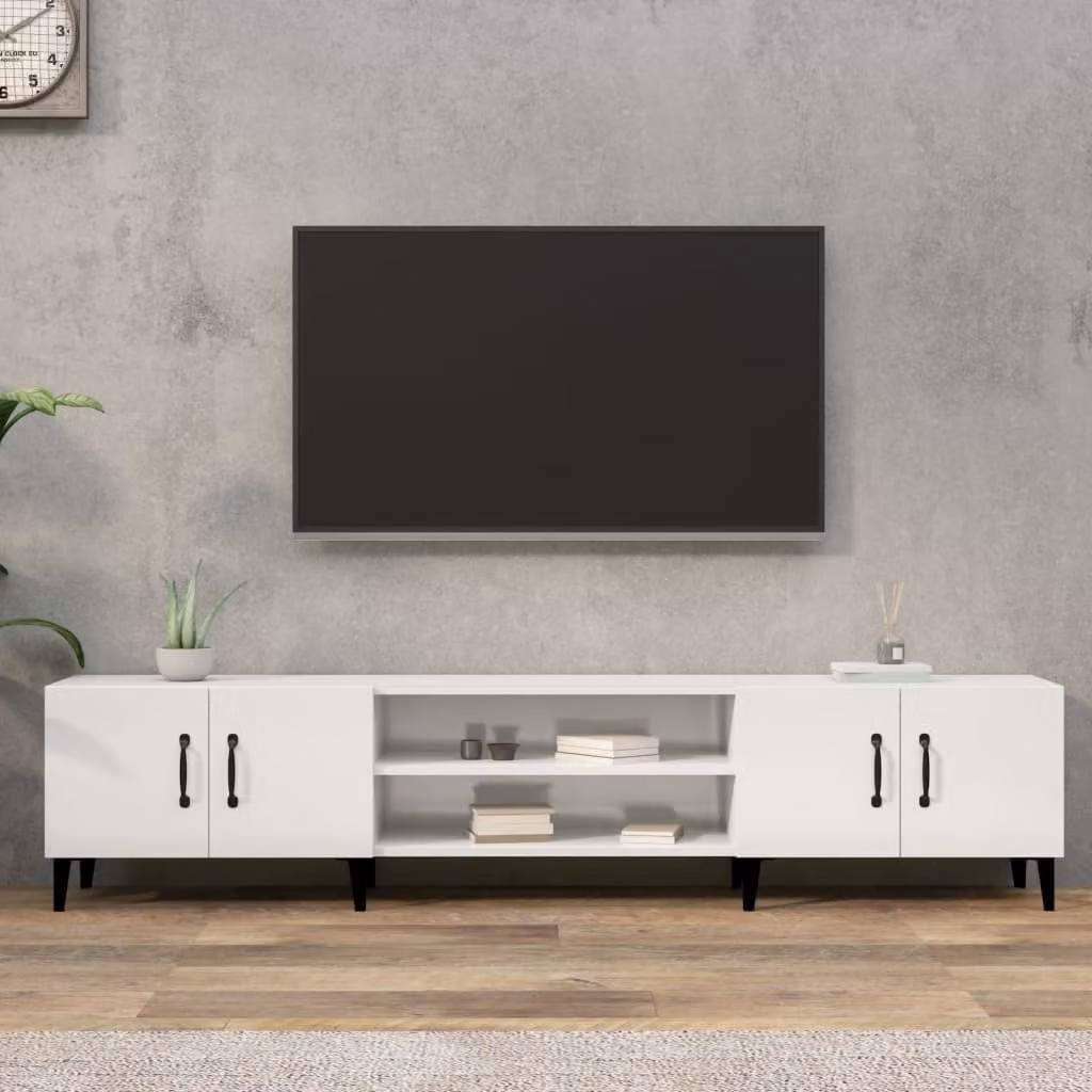 Mobile Porta TV vidaXL Bianco Lucido in Legno e MDF L: 180 cm, P: 31,5 cm, H: 40 cm