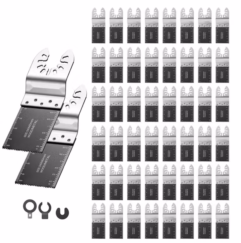 Set di lame per utensile multifunzione - 50 pezzi. Lame oscillanti bimetalliche - Adatte per legno, plastica e metalli teneri - Tagli fini e grossolani - Attacco universale - Accessori per utensile multifunzione