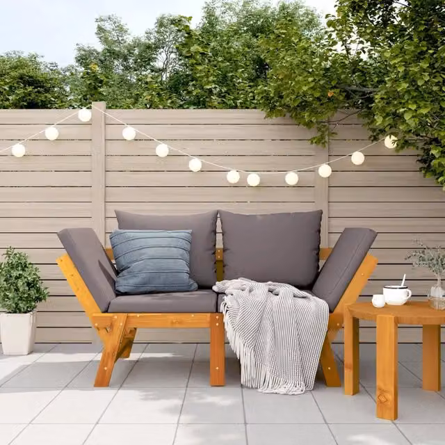 Panca da Giardino con Cuscini-Sgabello-Panca da esterno 2-in-1 in Legno di Acacia 644311