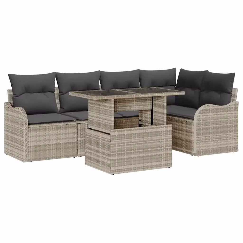 Set Divano da Giardino Moderno vidaXL da 6 Pezzi Grigio con Tavolino e Cuscini in Poliestere Resistente ai Raggi UV – 2