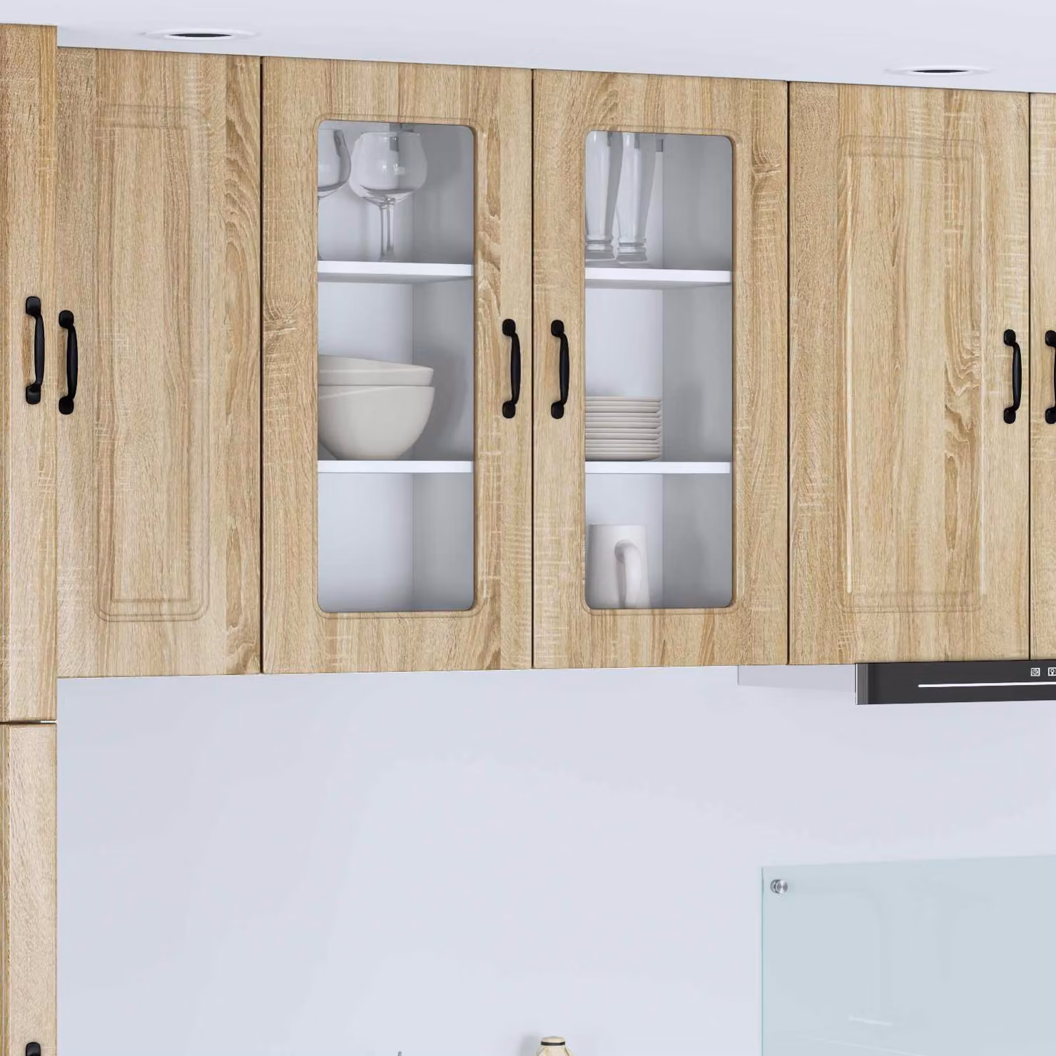 vidaXL Mobiletto da cucina Kalmar con ante in vetro, colore Rovere Sonoma, L: 40 cm, P: 31 cm, H: 80 cm