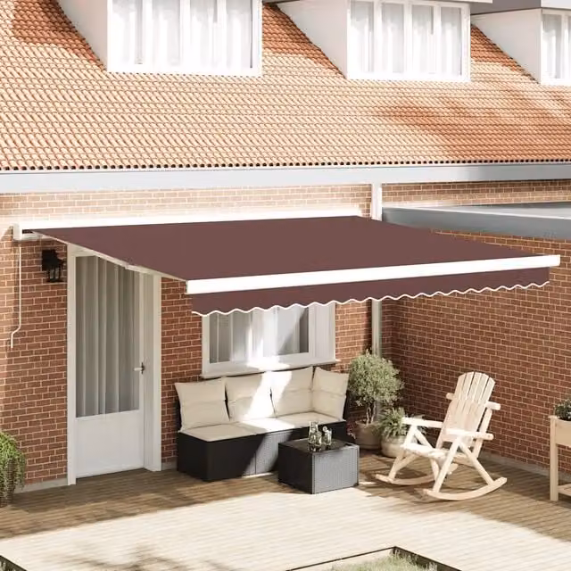 Tenda da sole retrattile manuale vidaXL in alluminio e poliestere, L: 400 cm, P: 300 cm, colore marrone – 1