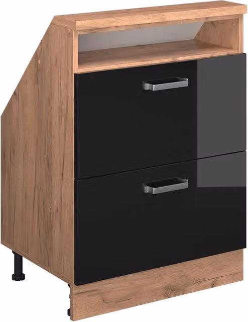 Mobile sottotetto Vicco Rion Nero lucido e Rovere dorato con cassetti e ripiani aperti L: 60 cm, P: 46 cm, H: 83,8 cm – 1