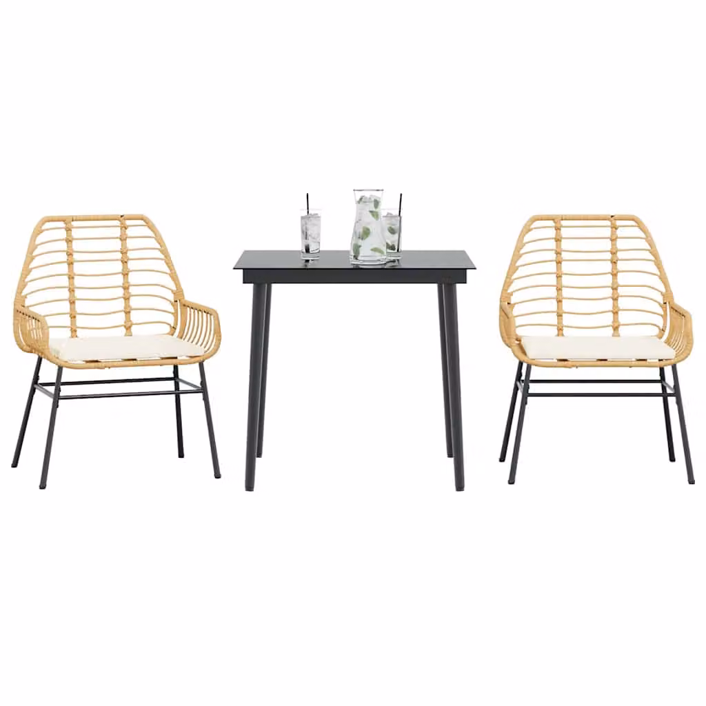 Set da pranzo da giardino vidaXL in polyrattan con tavolo in vetro e cuscini, moderno, disponibile in nero, marrone o bianco