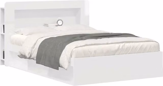 Testiera per letto moderna con mensola integrata in legno ingegnerizzato bianco lucido L: 153.5 cm, H: 100 cm, P: 18.5 cm