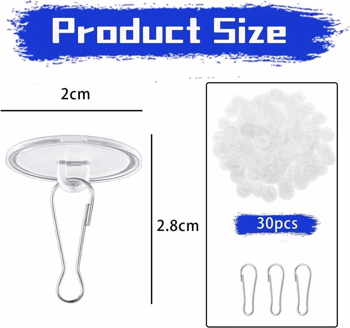 Confezione da 30 ganci autoadesivi in PVC con occhielli metallici, diametro 2 cm