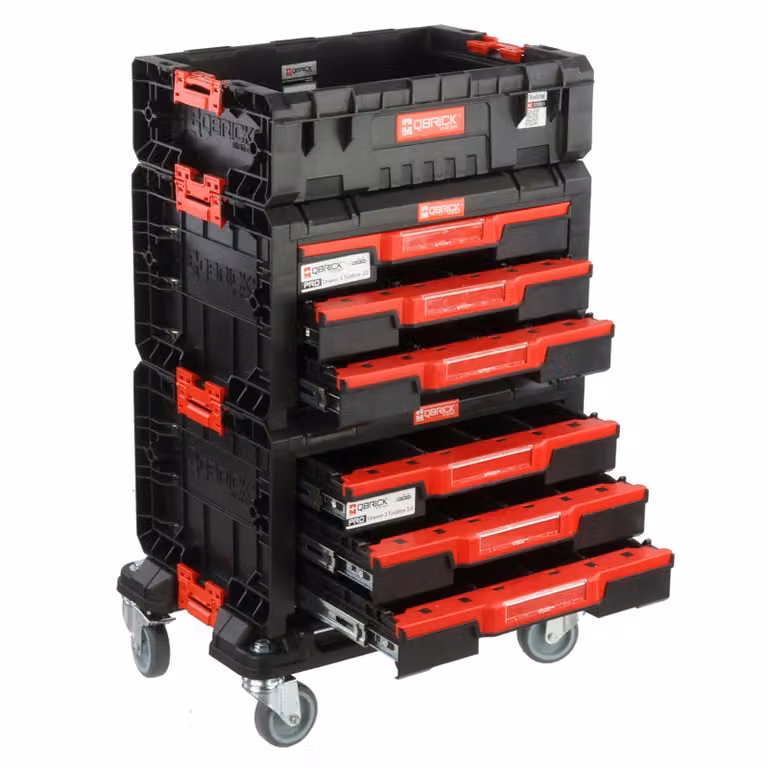 Set composto da 2 x cassetto portautensili triplo su piattaforma con ruote + scatola H 76 cm, set modulare, Garage Workshop PRO