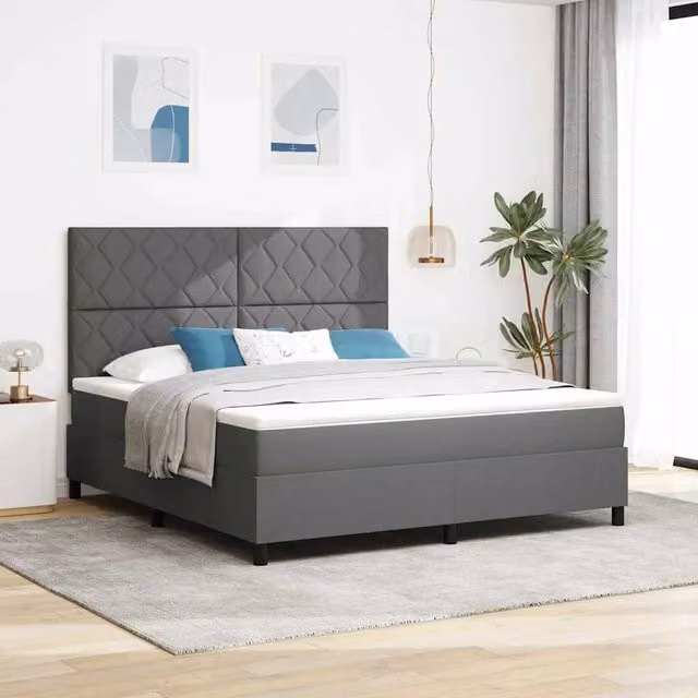 Letto a molle con testiera vidaXL in tessuto grigio con molle a tasche L: 180 cm, P: 200 cm, H: 280 cm
