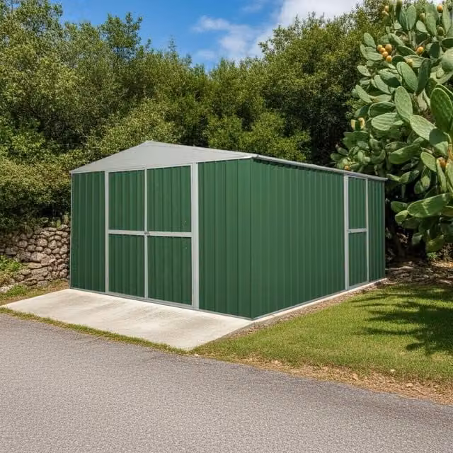 Casetta da giardino e garage NOTEK in acciaio zincato verde L: 360 cm, P: 430 cm, H: 210 cm – 1