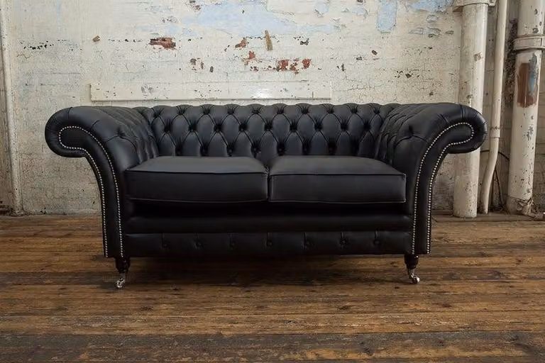 2 Sitzer Couch Polster Sofa Chesterfield Couchen Garnitur Schwarz