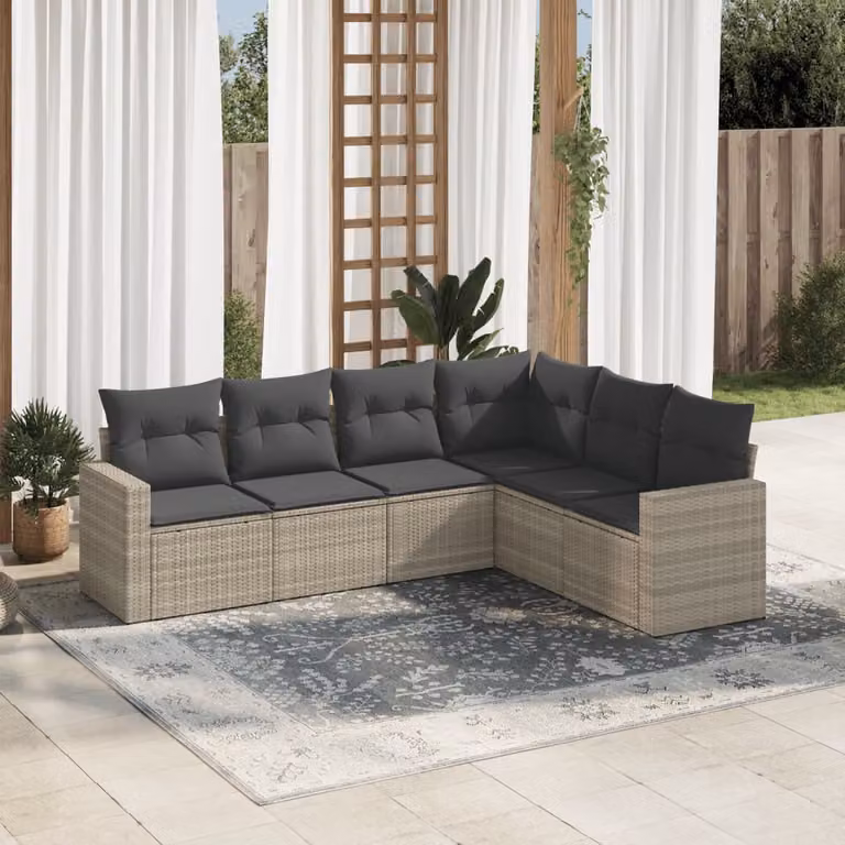 vidaXL Set Divano da Giardino a L 6pz in Polyrattan Grigio con Cuscini Imbottiti e Coperture Rimosse