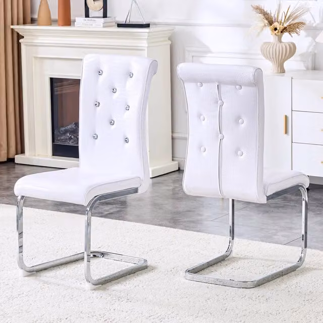 Sedia da pranzo OKWISH moderna con schienale ergonomico in ecopelle bianca effetto animal print e struttura in metallo