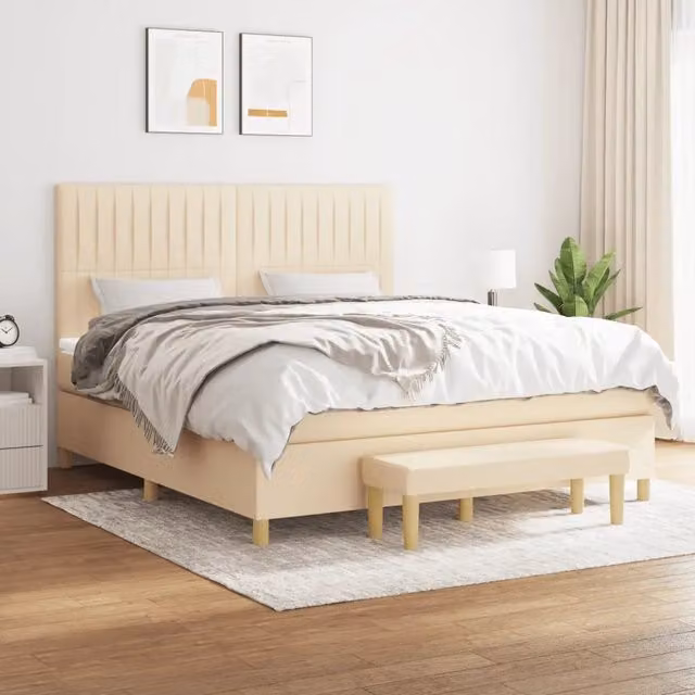 Giroletto a Molle con Materasso Crema 160x200 cm in Tessuto 3137330