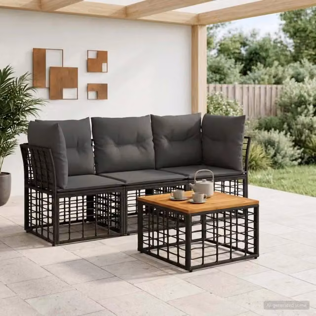Set di divani da esterno 4 pz Nero e Grigio scuro Poliestere 3437407