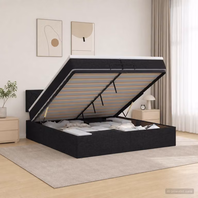 Letto Ottomano vidaXL con Materasso Ibrido e Illuminazione LED, Nero, L/P/H: 200 x 200 x 88 cm