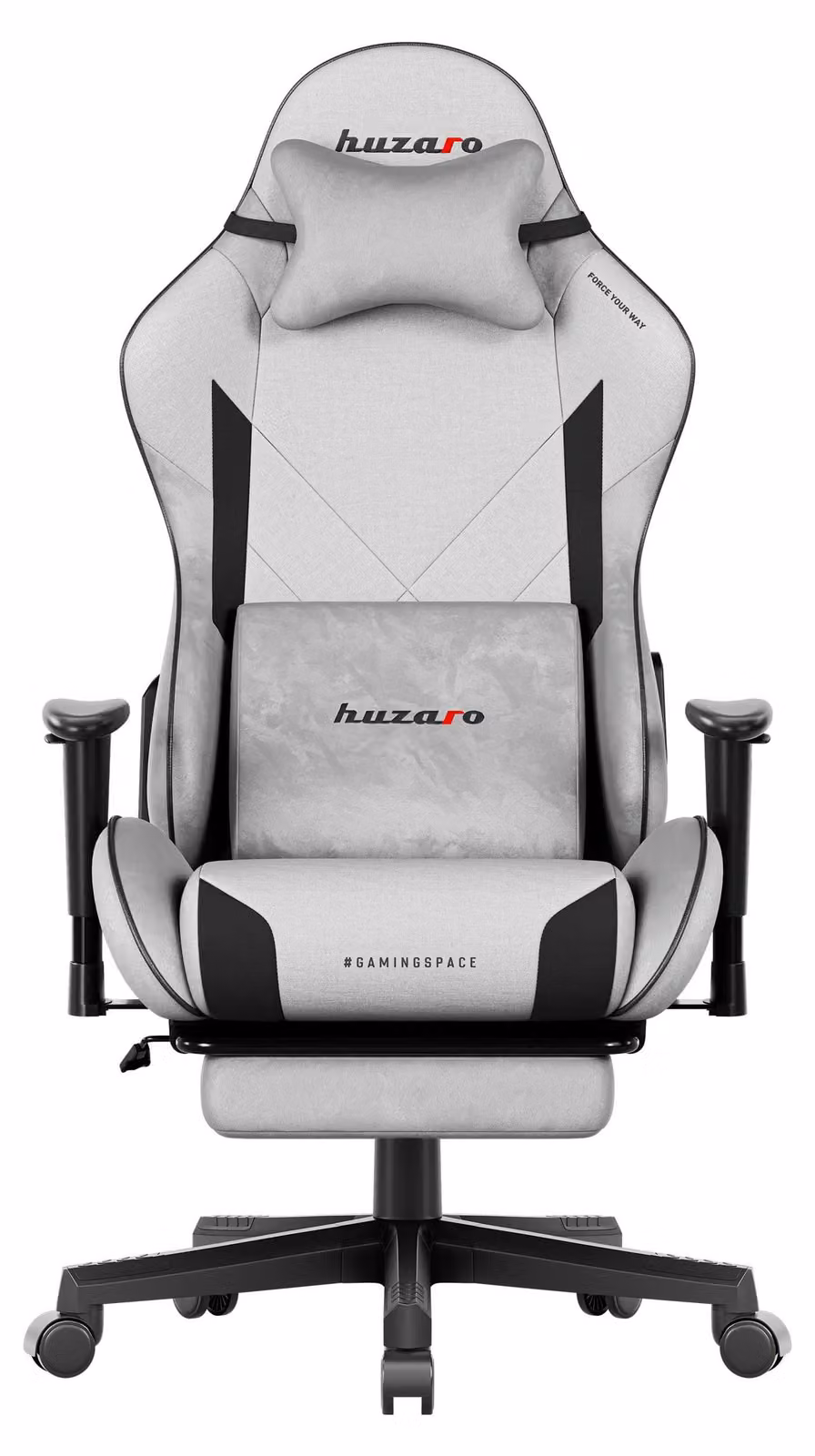 Huzaro Force 5.7 Grey - Sedia da gioco, braccioli 2D, inclinazione 155°, cuscino cervicale e lombare, poggiapiedi, SGS, 136 kg