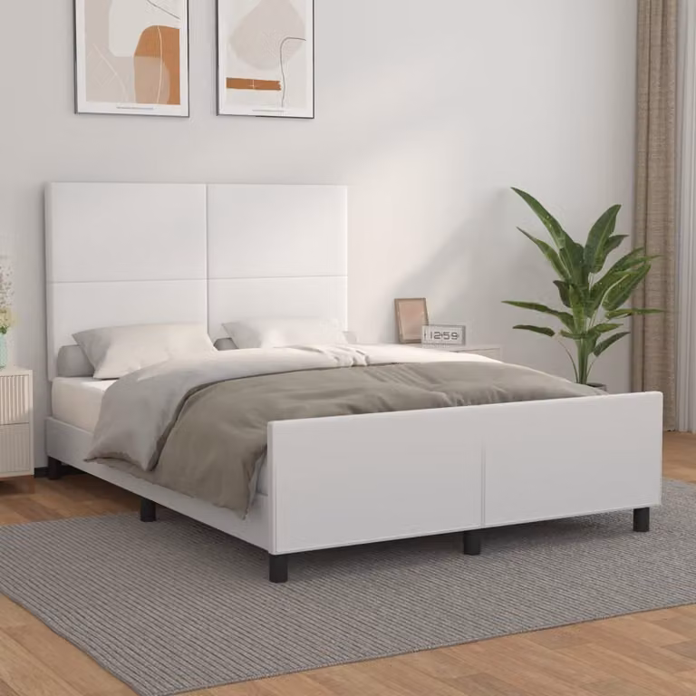 The Living Store Struttura letto con testiera bianca 140x200 cm in ecopelle