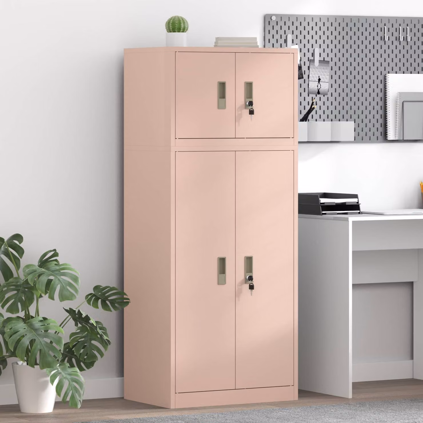 Set di 2 armadi vidaXL in metallo rosa con ante a battente e serratura, L/P/H: 60 x 40 x 145 cm