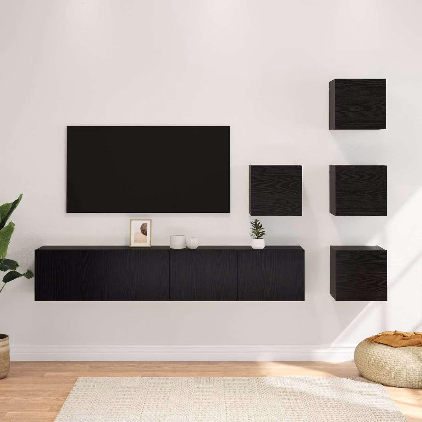 Set mobile TV moderno vidaXL in legno ingegnerizzato MDF, 6 pezzi, Rovere e Nero
