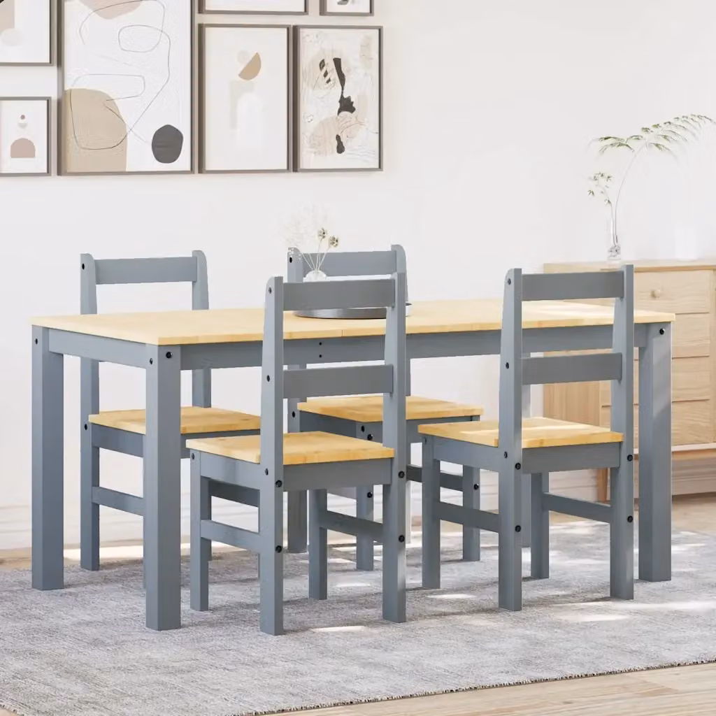 Set da pranzo PANAMA composto da tavolo e 4 sedie in legno massello di pino, colore grigio – 2