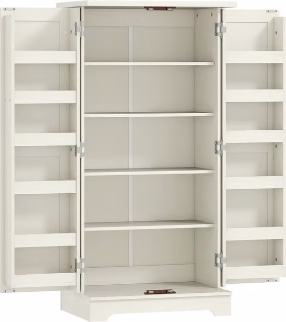 Credenza da cucina rustica HOMCOM con 12 portaspezie, ripiani interni e 2 ante, colore beige, L 60 cm x P 40 cm x H 120 cm
