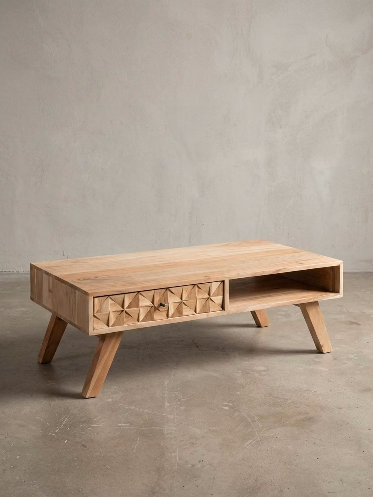 Tavolino REWA 95x35x50 cm Tavolino in legno massello di acacia, tavolino da salotto di design con cassetto, tavolino da salotto in stile rustico marrone, tavolino da caffè di design in legno massello, tavolino da salotto moderno