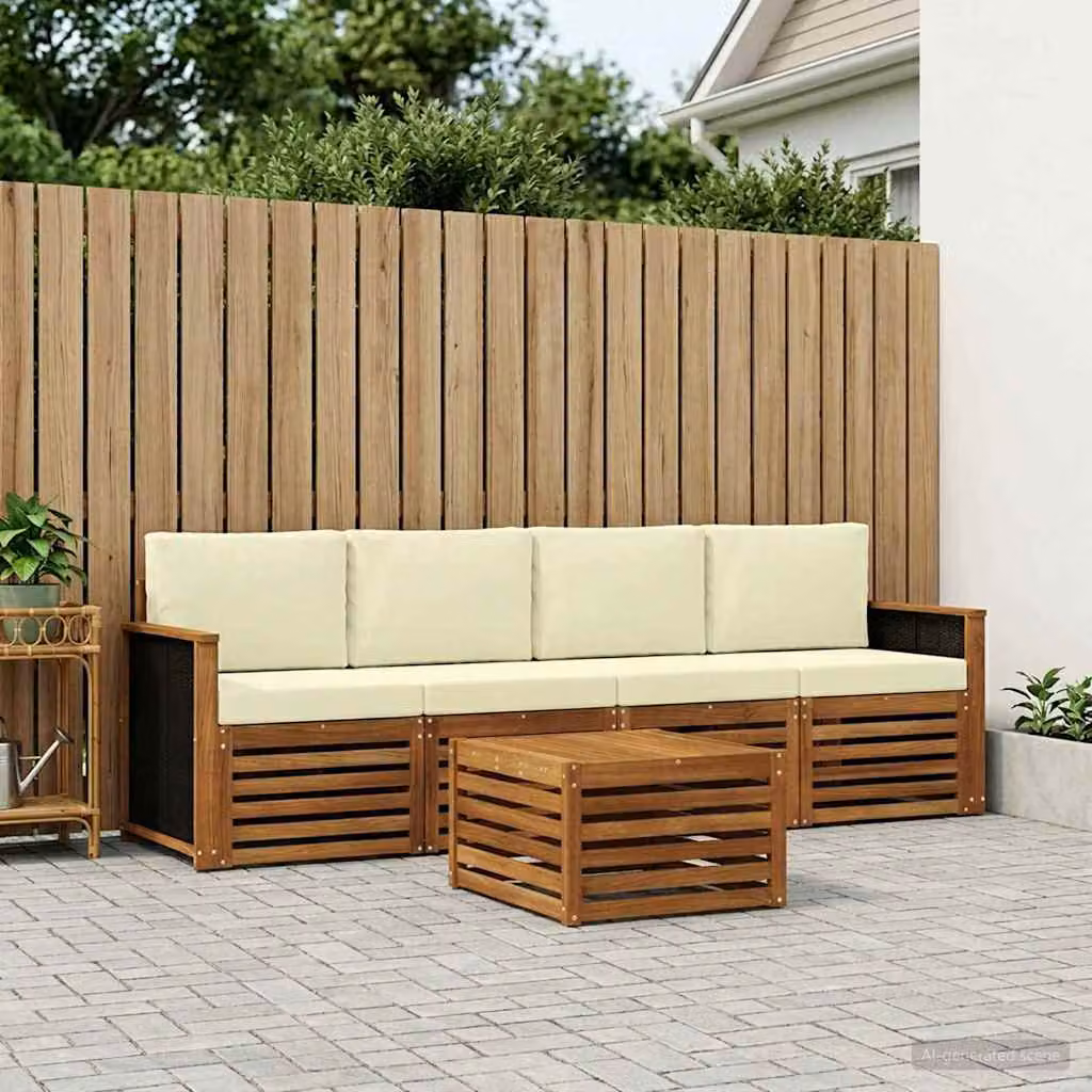 Set di divani da esterno vidaXL in legno di acacia con tavolo da caffè e cuscini, colore beige e marrone