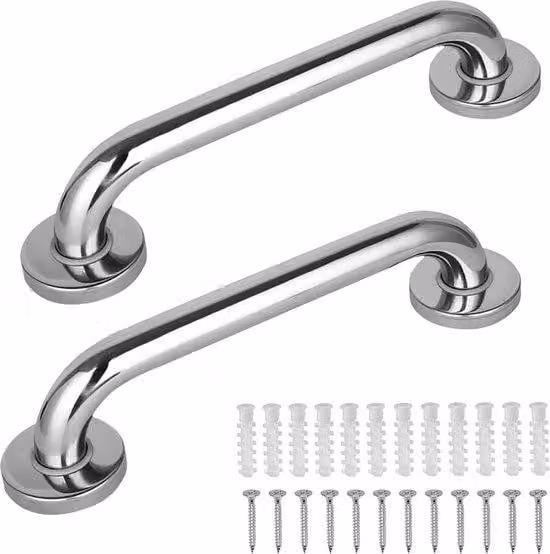Maniglie di sicurezza per bagno e WC, antiscivolo, 40 cm, acciaio inossidabile, set da 2 pezzi