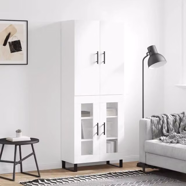Credenza-Buffet-Armadio da cucina Bianca 69,5x34x180 cm in Legno Multistrato 210669