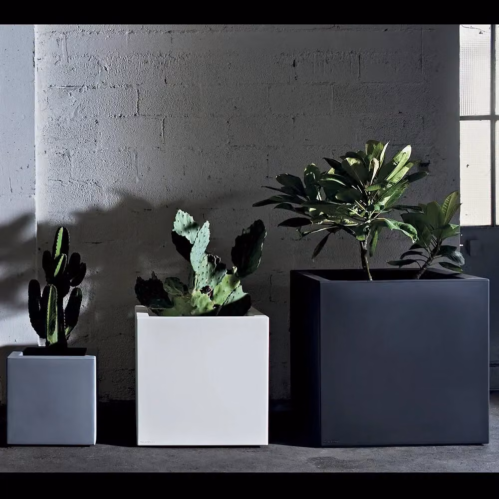Vaso quadrato Cubo Fenice Elbi Gardenart 21st in resina bianco Altezza: 65 cm – 2