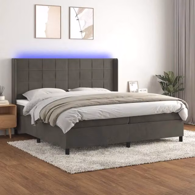 Letto a Molle con Materasso e LED Grigio Scuro 200x200 cm 3139584