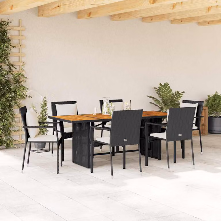 vidaXL Set da Pranzo da Giardino 7 pz in Polyrattan e Legno di Acacia Nero e Bianco