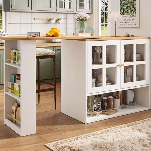 Armadio Girevole 360 REDOM Bianco con Ante in Vetro e Ripiani Interni L: 138-204 cm, P: 39 cm, H: 102,5 cm