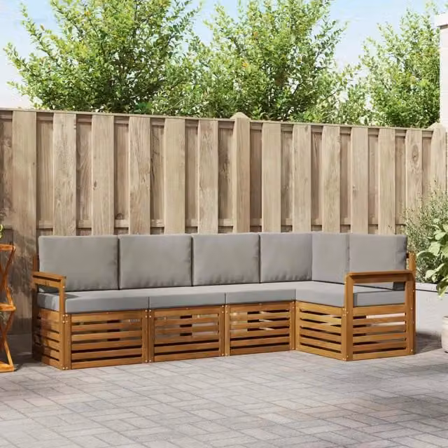 Set di divani da esterno 5 pz Grigio Naturale e Chiaro 3374796