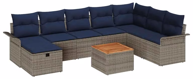 Set Divano da Giardino con cuscino 9 pcs Grigio polyrattan