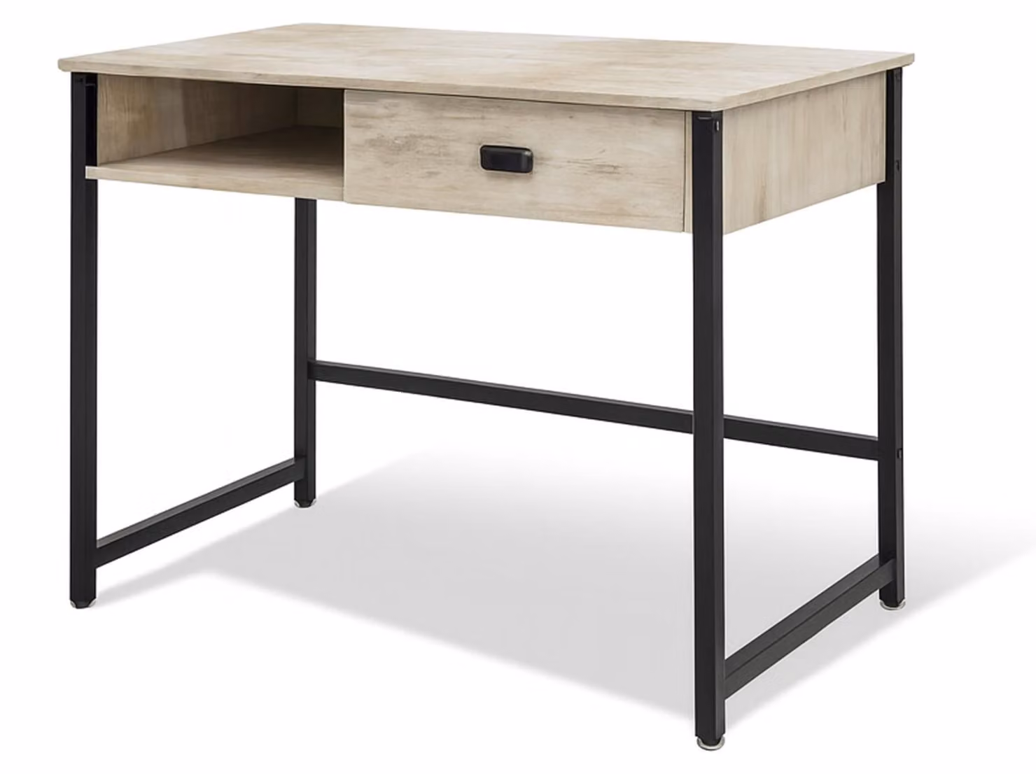 Otari - Scrivania in stile industrial bleach con cassetto e vano a giorno, 110x50xH76 cm